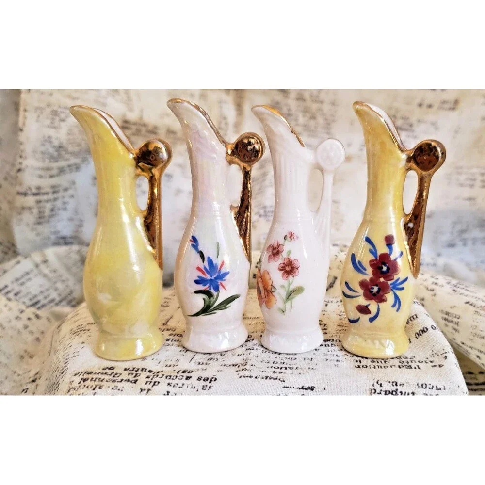 Elegant, Classic, Sophisticated  - 4 Colorful Vintage Miniature Pitchers/Ewers